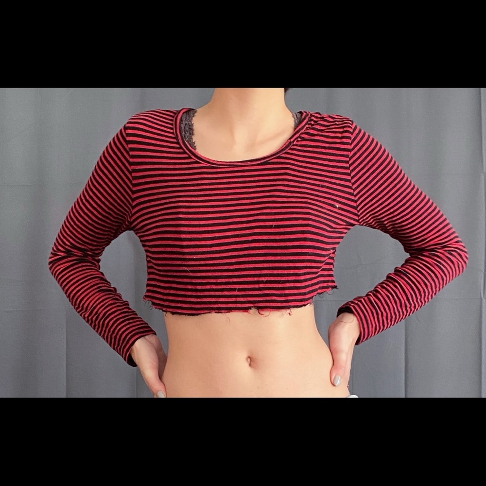 Cropped striped long sleeve shirt